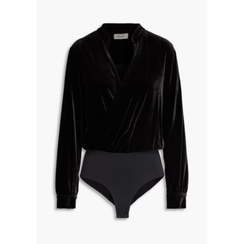 L’AGENCE NEW Marcella Wrap Effect Velvet Bodysuit In Black Size XS $450.00 - Picture 4 of 16